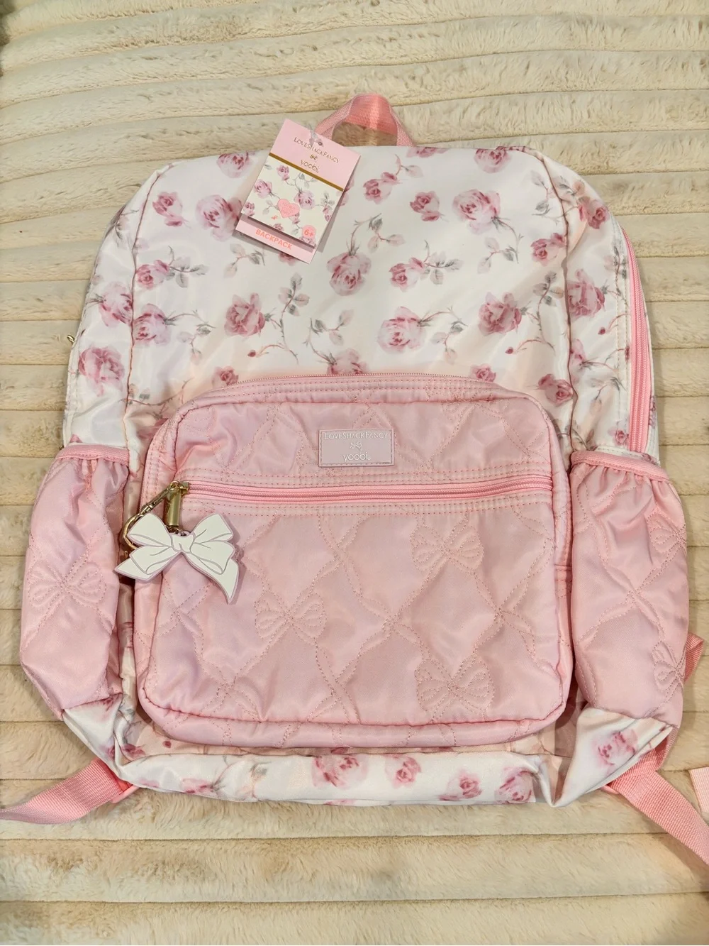 LoveShackFancy x Target Pink Floral Ribbon Rosa Quilted Backpack